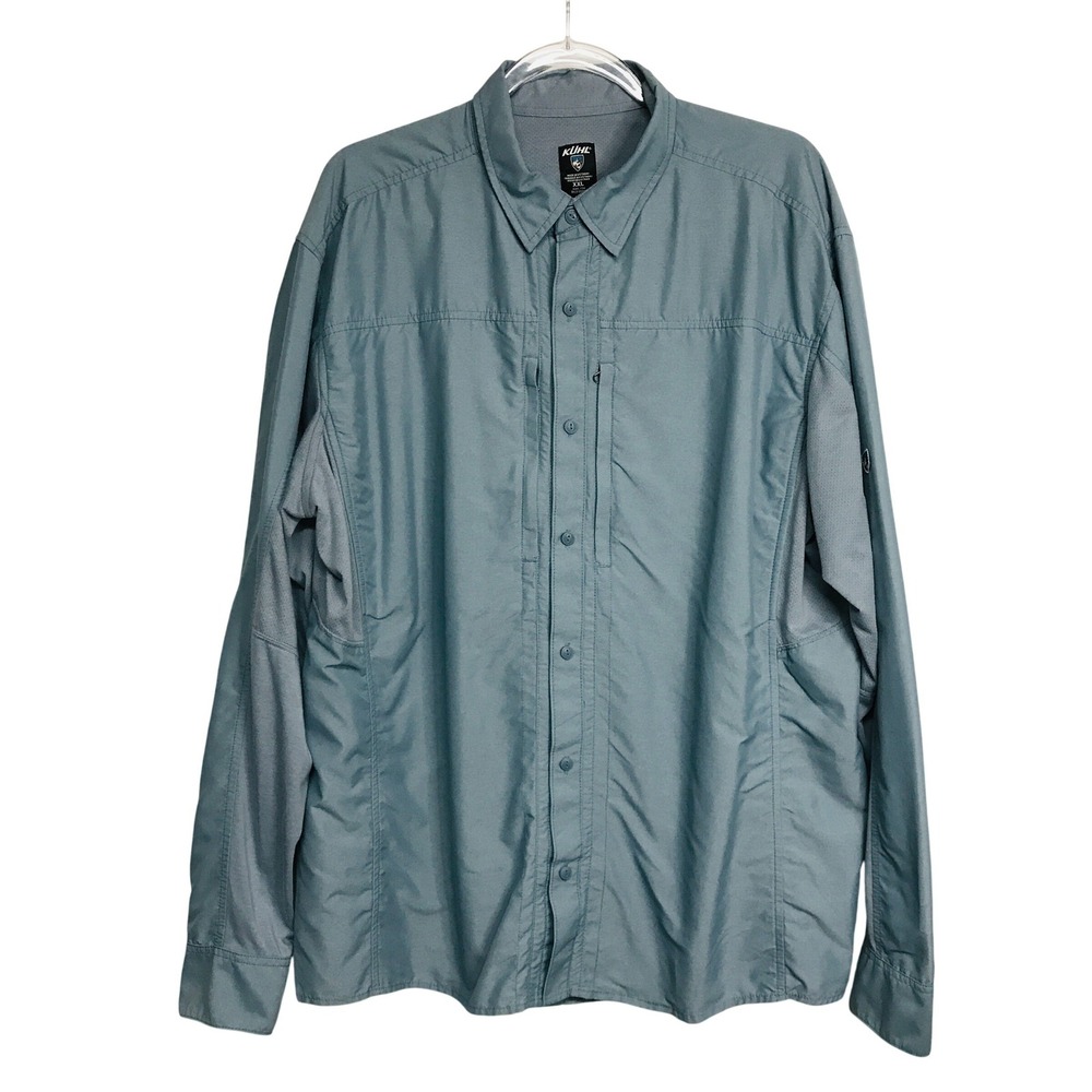 Kuhl Mens XXL Airspeed Long Sleeve Shirt Blue Hiking Fishing Ventilated UPF 30+